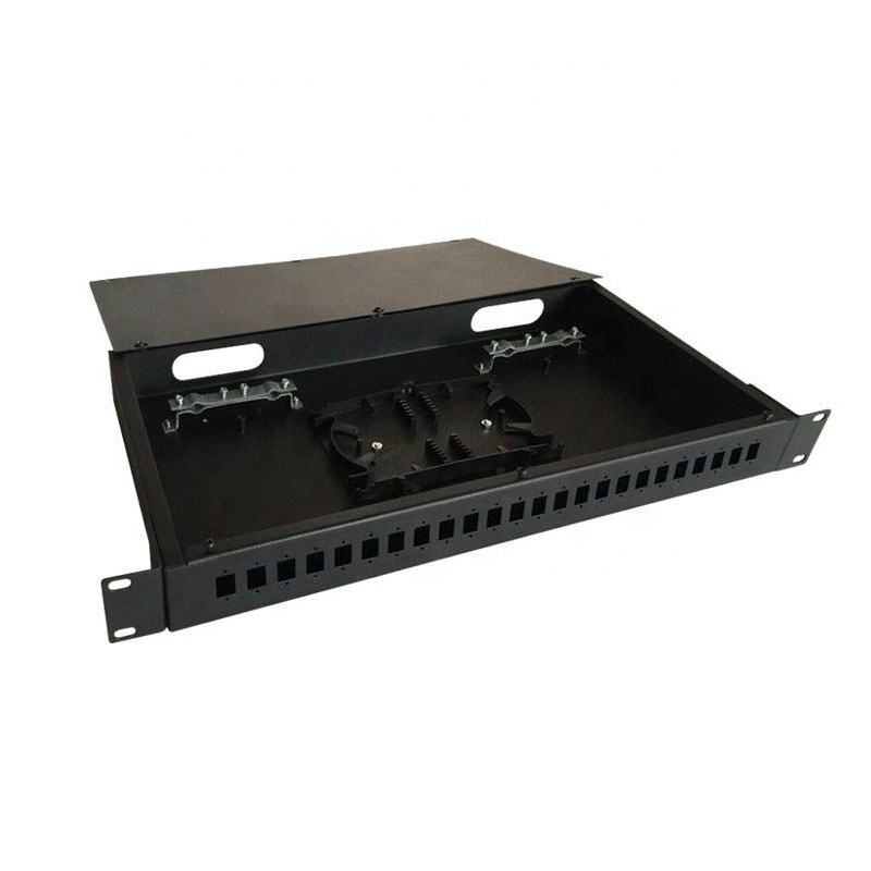 19 pollici ftth 24 porte sc fc lc st montaggio su rack telaio di distribuzione in fibra ottica patch panel in fibra ottica montaggio su rack ODF 1u metallo