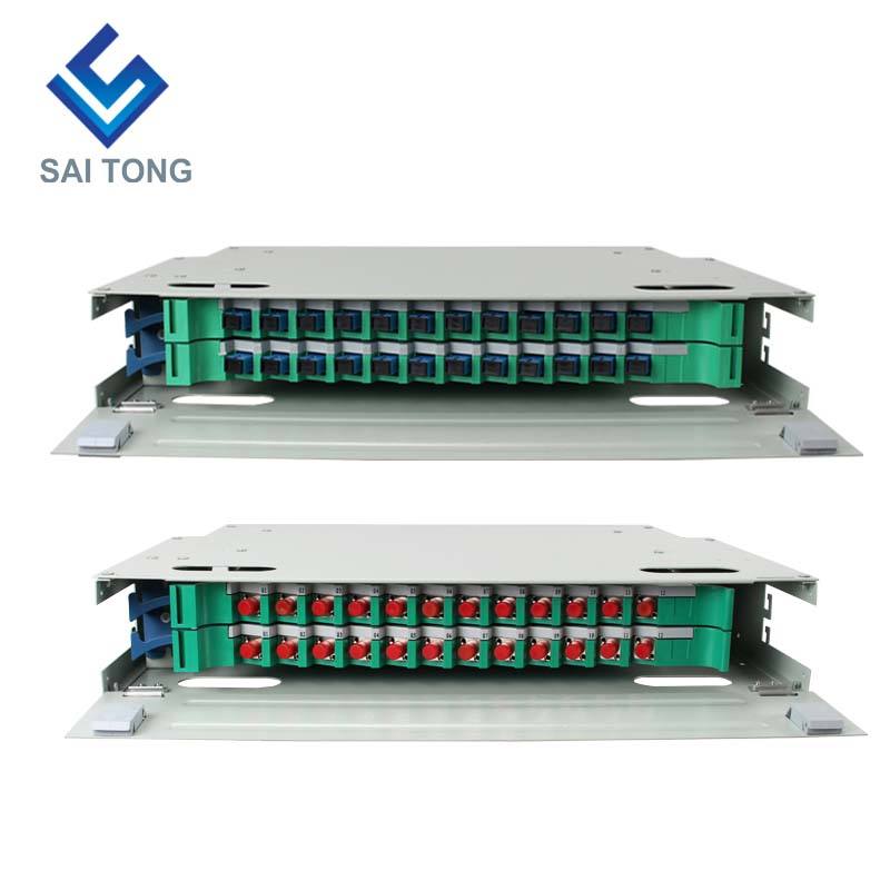 SaiTong FTTH 19 pollici Montaggio su rack Armadio a 24 porte SC/FC ODF 2 U Telaio di distribuzione in fibra ottica a 24 core Carico completo opzionale