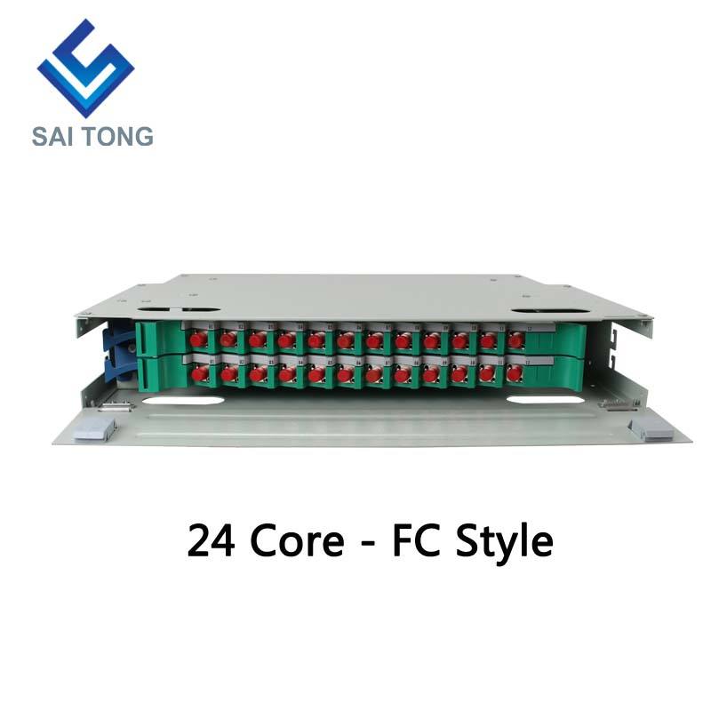 SaiTong FTTH 19 pollici Montaggio su rack Armadio a 24 porte SC/FC ODF 2 U Telaio di distribuzione in fibra ottica a 24 core Carico completo opzionale