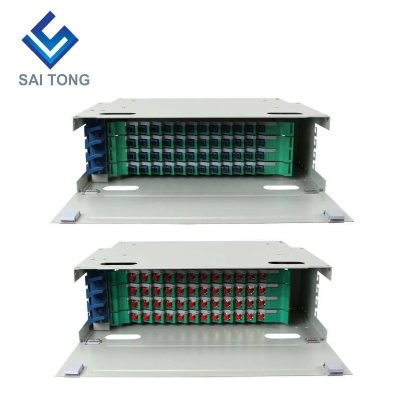 SaiTong FTTH Armadio a 48 porte per montaggio su rack da 19 pollici SC/FC ODF 4 U Telaio di distribuzione in fibra ottica a 48 core Carico completo opzionale