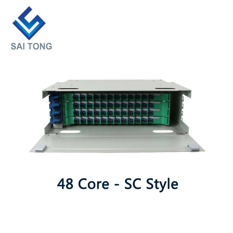 SaiTong FTTH Armadio a 48 porte per montaggio su rack da 19 pollici SC/FC ODF 4 U Telaio di distribuzione in fibra ottica a 48 core Carico completo opzionale