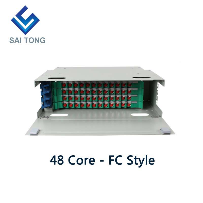 SaiTong FTTH Armadio a 48 porte per montaggio su rack da 19 pollici SC/FC ODF 4 U Telaio di distribuzione in fibra ottica a 48 core Carico completo opzionale