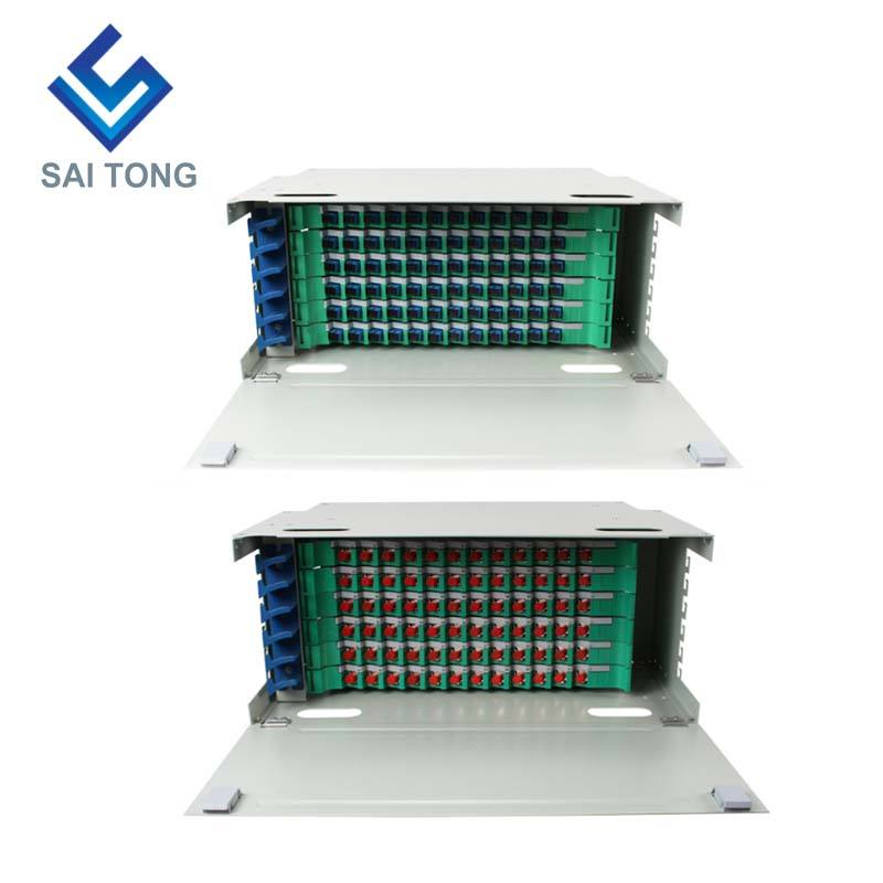 SaiTong FTTH 19 Inch Rack Mount 72 Port Cabinet SC/FC ODF 6 U 72 core Telaio di distribuzione in fibra ottica Carico completo opzionale