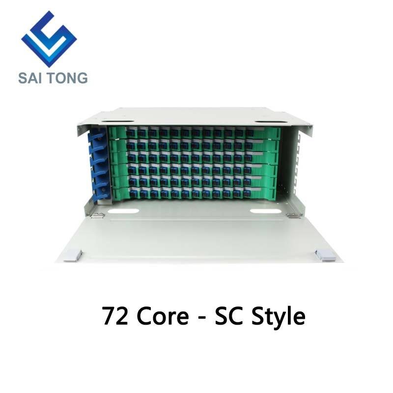 SaiTong FTTH 19 Inch Rack Mount 72 Port Cabinet SC/FC ODF 6 U 72 core Telaio di distribuzione in fibra ottica Carico completo opzionale