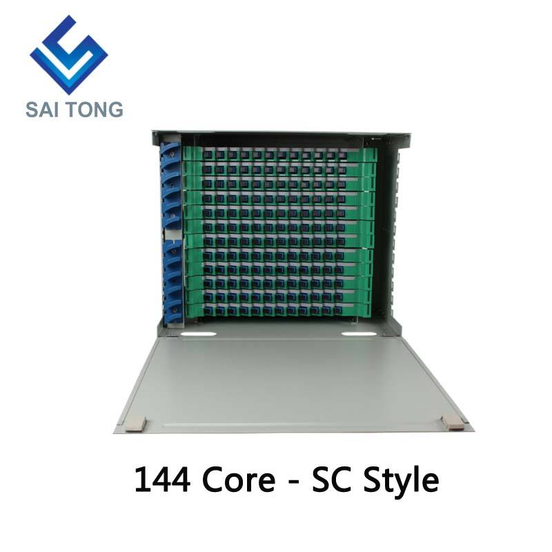 2022 SaiTong FTTH 19 pollici Rack Mount 144 Port Cabinet SC/FC ODF 12U 144 core Telaio di distribuzione in fibra ottica Carico completo opzionale