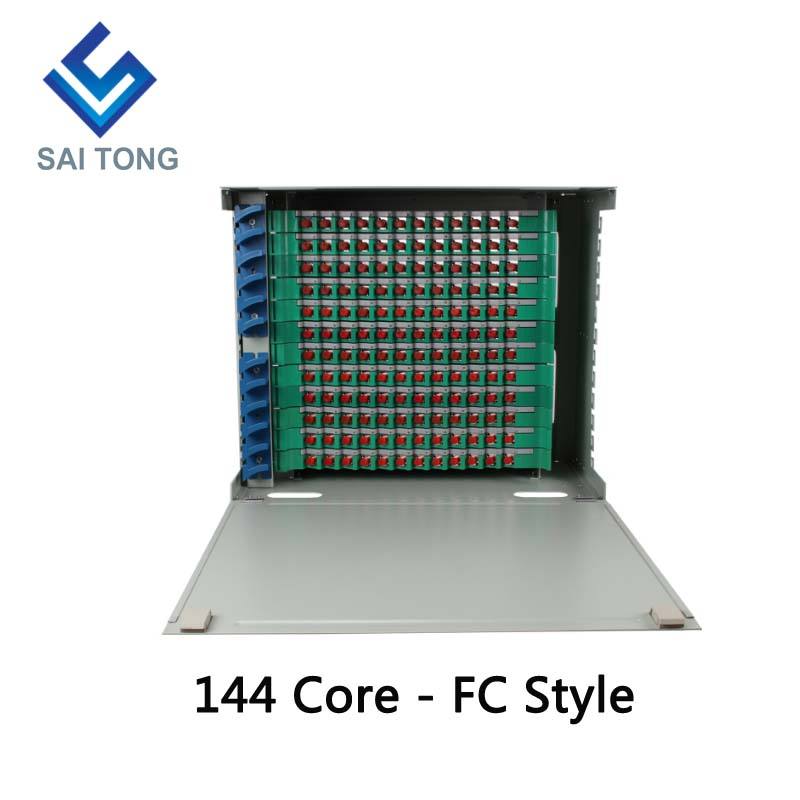 2022 SaiTong FTTH 19 pollici Rack Mount 144 Port Cabinet SC/FC ODF 12U 144 core Telaio di distribuzione in fibra ottica Carico completo opzionale